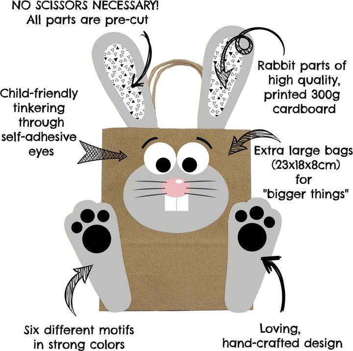 Actual product image Papierdrachen Large DIY Easter bunnies with large bags - 4 - black and white (Gift bag, 4 x)