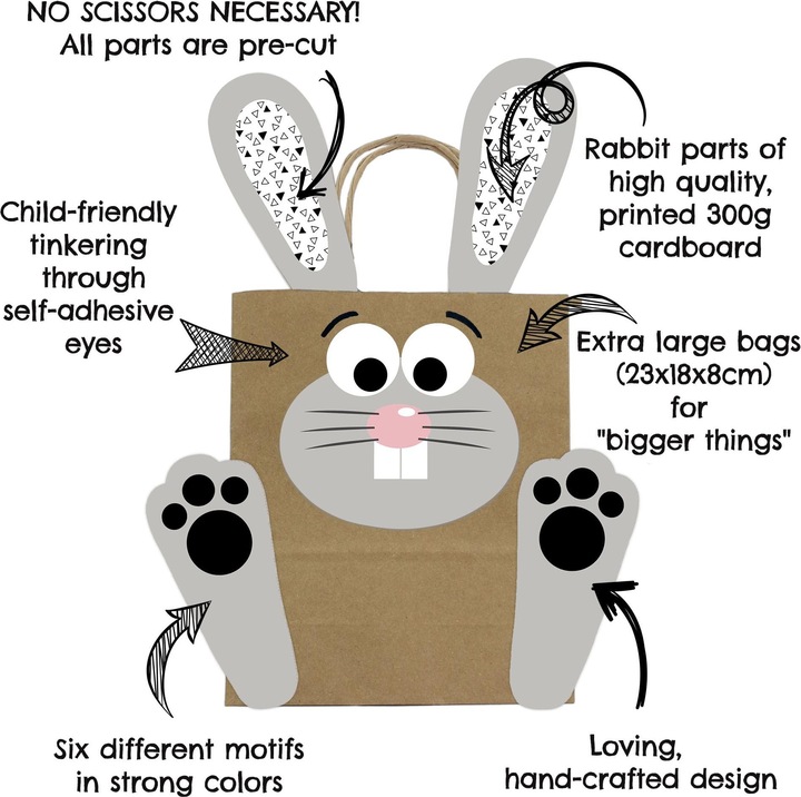 Actual product image Papierdrachen Large DIY Easter bunnies with large bags - 4 - black and white (Gift bag, 4 x)