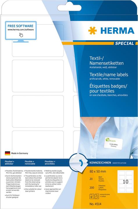 Actual product image HERMA A4 removable name labels