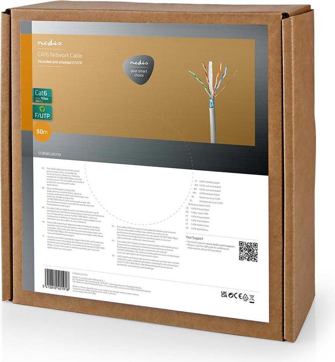 Produktbild Nedis Netzwerk-Kabel Rollen | CAT6 | Litzenleitung | F/UTP | CCA | 50.0 m | Innenbereich | Rund | PV (F/UTP, CAT6, 50 m)