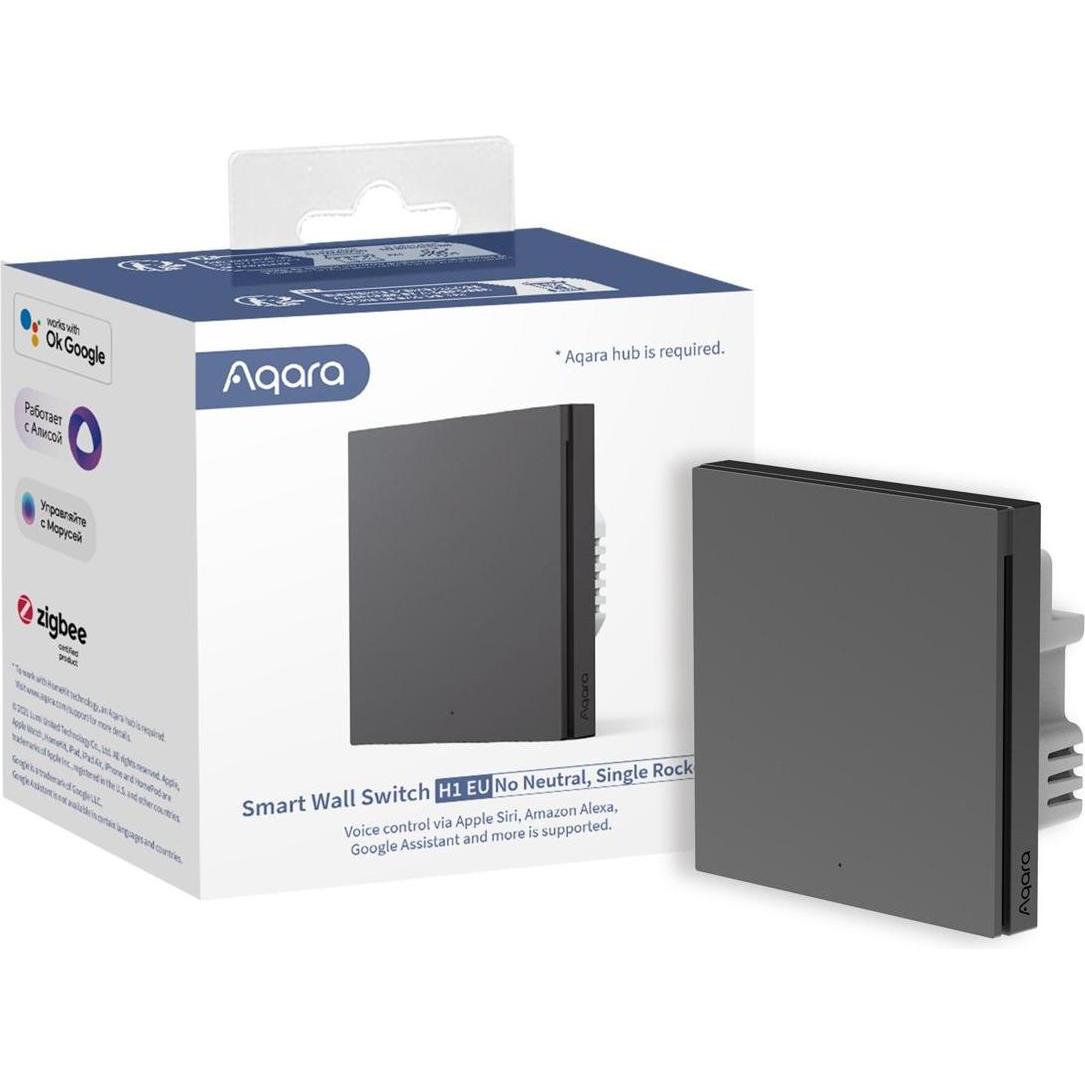 Aqara, Interruttore luce, AQAZWS-EUK01-G - Interruttore da parete intelligente H1 grigio senza neutro, con bilanciere singolo