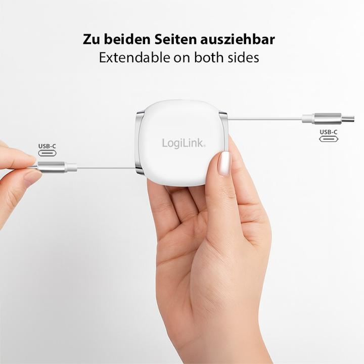 Produktbild LogiLink USB 2.0 Type-C-Kabel, C/M zu C/M, ausziehbar, 480 Mbit/s, 60W, weiss, 1 m (1 m, USB 2.0, 60 W)
