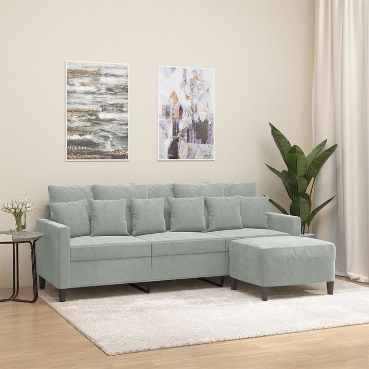 Produktbild vidaXL 3-Sitzer-Sofa mit Hocker Hellgrau 180 cm Samt,Farbe (3-Sitzer)