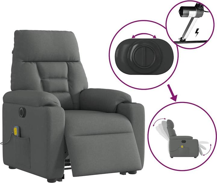 Immagine prodotto vidaXL Poltrona massaggiante elettrica con ausilio per la posizione eretta in tessuto grigio scuro