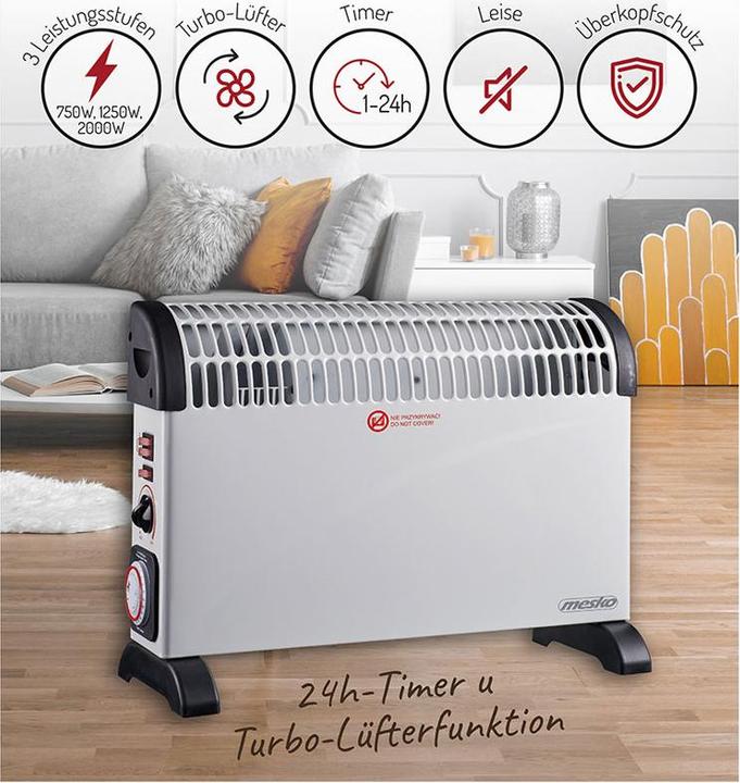 Actual product image Mesko MS 7741w Convector heater with timer and turbo fan (2000 W)