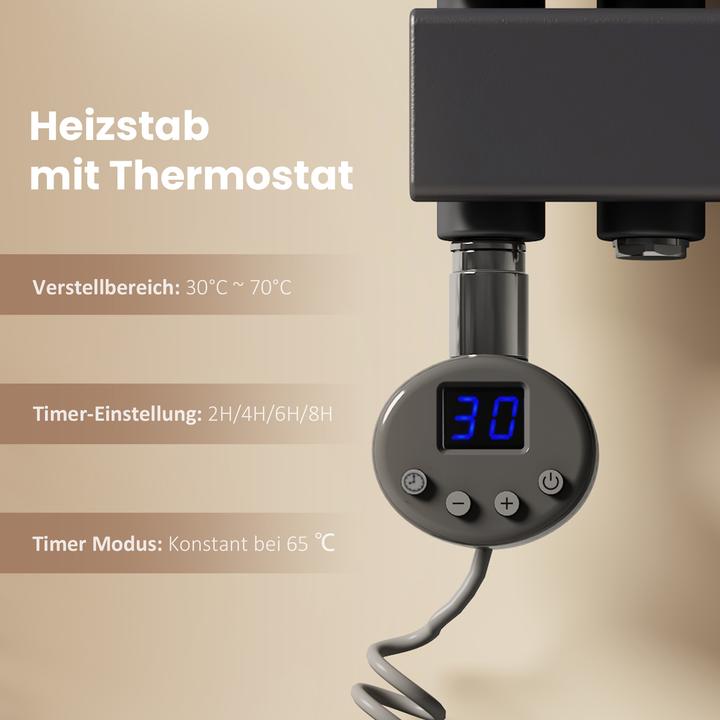 Produktbild Emke Elektrischer Handtuchwärmer mit Heizstab und Timer, Anthrazit 1599x500mm 1000W (1000 W)