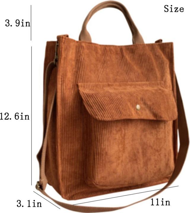 Actual product image Only-Bags.Store Corduroy tote bag with magnetic fastening, retro tote bag, minimalist tote bag