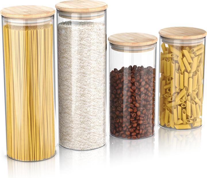Produktbild Arendo 4x Vorratsgläser Set 2x1,57L & 2x2,2L, Borosilikatglas, Bambusdeckel luftfdicht, Aufbewahrungsgläser (1.57 l)