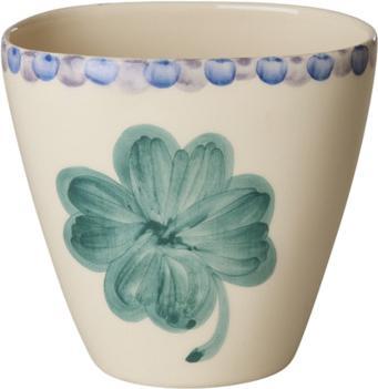 Rice Keramik Becher Oval - handbemalt hellgrünes Kleeblatt (300 ml, 1x)