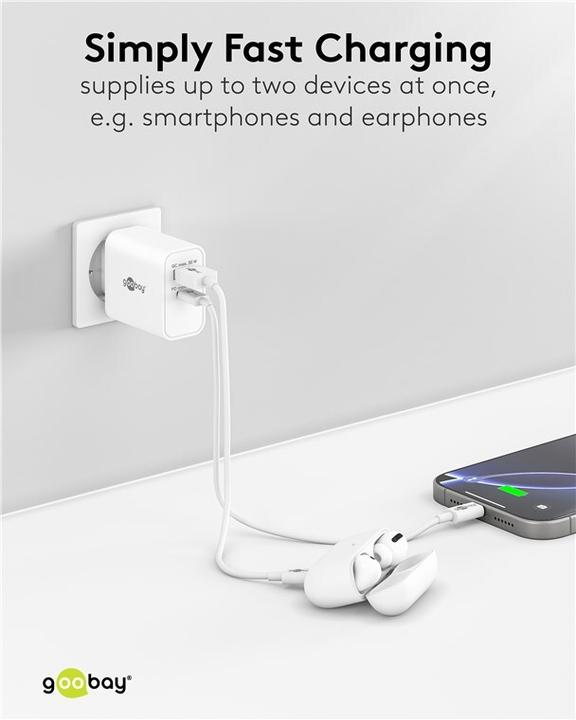Immagine prodotto Goobay USB-C PD GaN Dual-Schnellladegerät 30 W weiss (30 W, 2 porte)