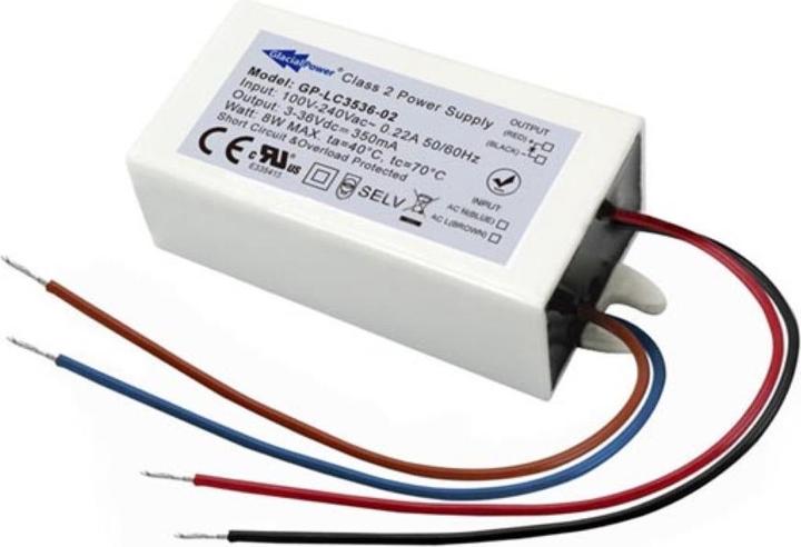 Actual product image Glacial Power LED SWITCHING POWER SUPPLY - 1 OUTPUT - 8 W - 350 mA - 3 36 VDC - CONSTANT CURRENT