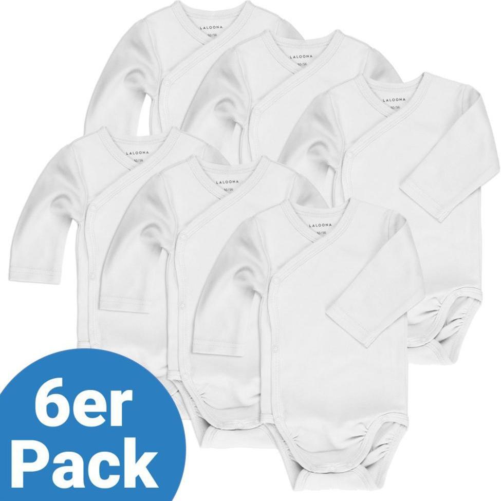 La Loona, Body, LaLoona Baby-Bodys & Wickelbodys Wickelbody Langarm 6er Pack - Weiss -, Weiss, (56)
