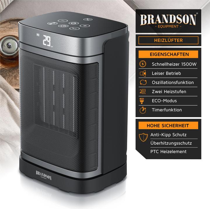 Produktbild Brandson Keramik-Heizlüfter 1500W, Timerfunktion, Überhitzungsschutz, inkl. Fernbedienung,kompakt, schwarz (1500 W)