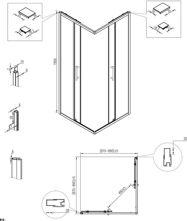 Actual product image Masterjero SHOWER ENCLOSURE B-253B BLACK 90X90 NOTR (90 cm, 90 cm, 190 cm)