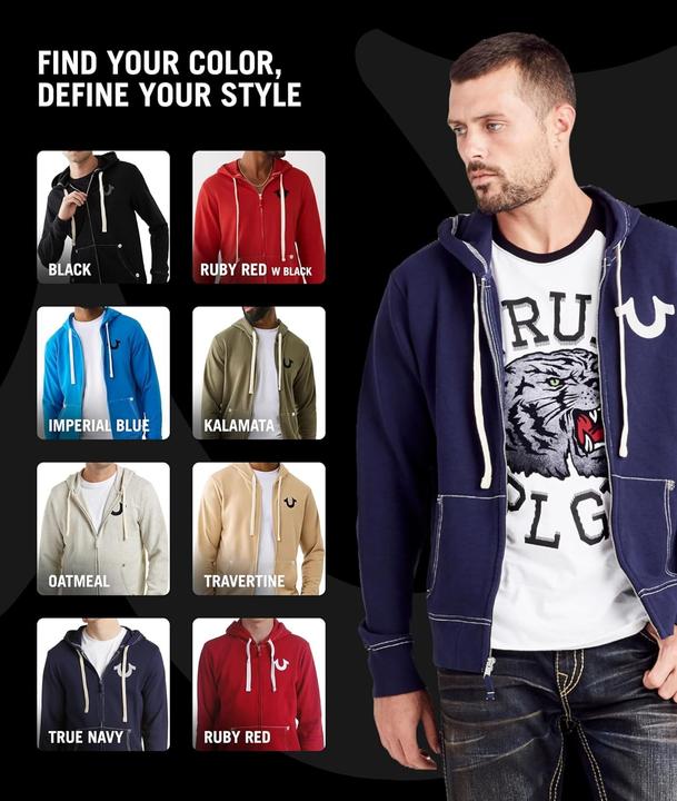 Produktbild True Religion Felpa con Cappuccio Classica con Logo e Cerniera (XXL)