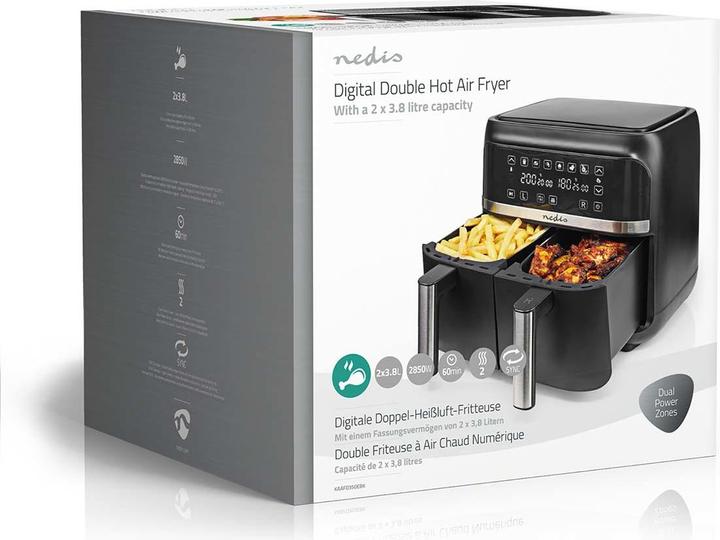 Actual product image Nedis Hot Air Fryer | 2x3.8 l | Timer: 60 min | Digital | Black