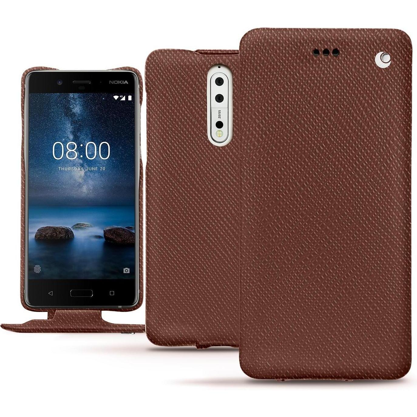 Thumbnail - Noreve Lederschutzhülle vertikal (Nokia 8), Smartphone Hülle, Braun