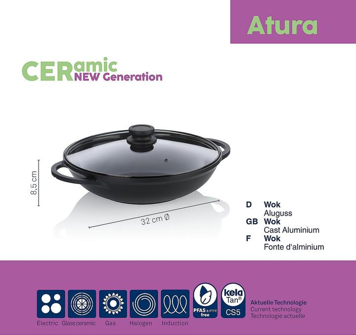 Produktbild Kela Wok mit Deckel schwarz Atura (Aluminiumguss, 32 x 8.50 cm)