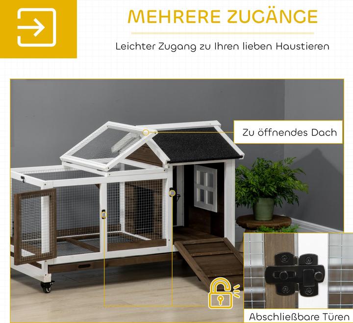 Produktbild PawHut Zwergkaninchenstall Tannenholz, Stahl Kaffee-Braun