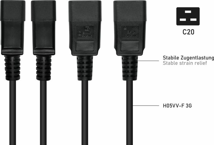 Produktbild Kabelmeister Kaltgeräteverlängerung Kaltgeräte-Stecker C20 an Kaltgeräte-Buchse C19, schwarz, 1,50m (2 m, C19, C20)