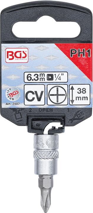 Actual product image BGS Bit Socket 6.3 mm (1/4") Drive Cross Slot PH1 (6.3 mm)