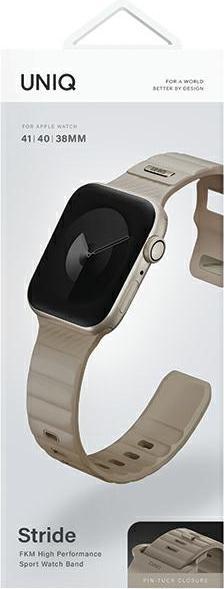 Produktbild Uniq pasek Stride Apple Watch Series 1/2/3/4/5/6/7/8/9/SE/SE2 38/40/41mm FKM Rubber Strap khaki/pale (41 mm, 38 mm, 40 mm, Kunststoff)