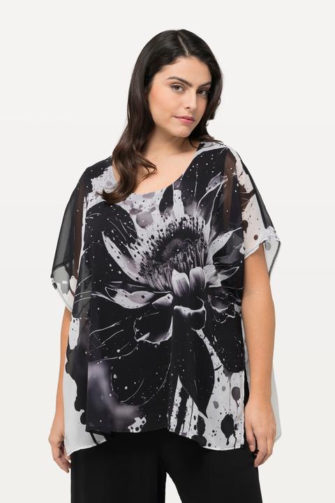 Produktbild Ulla Popken Blusenshirt, doppellagig, Blüten, Rundhals, Halbarm (54)