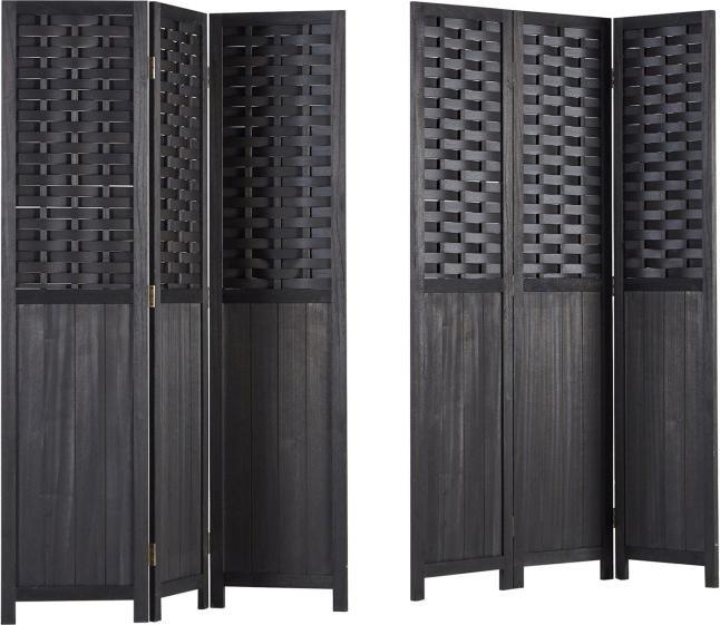 Actual product image Homestyle4u Paravent Room Divider 3 Parts Wood Partition Wall Rattan Optics Privacy Screen Black