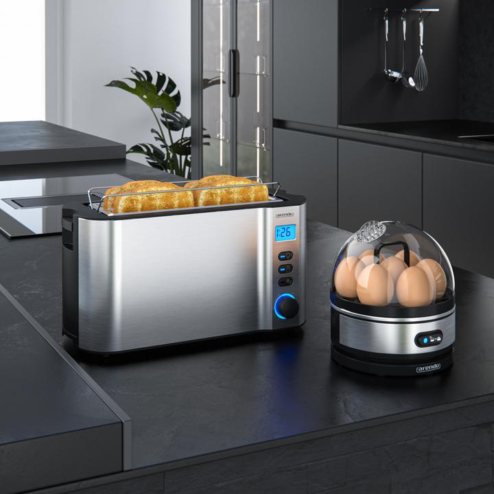 Image du produit Arendo Ensemble petit-déjeuner, grille-pain 4 tranches avec grille à brioches et cuiseur à oeufs pour 7