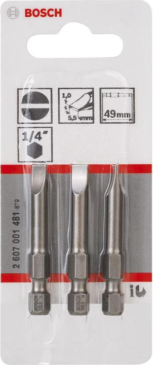 Produktbild Bosch Professional Zubehör Schrauberbit Extra-Hart S 1,0 x 5,5, 49 mm, 3er-Pack (Schraubschlitz)