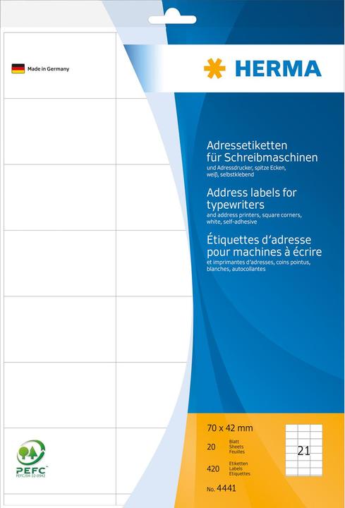 Produktbild HERMA Adressetiketten für Schreibmaschinen A4