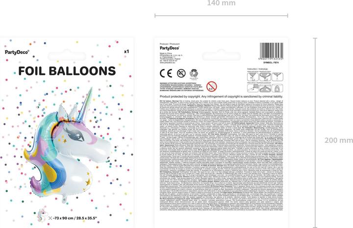 Produktbild Partydeco Folienballon Unicorn Mehrfarbig (1 x)