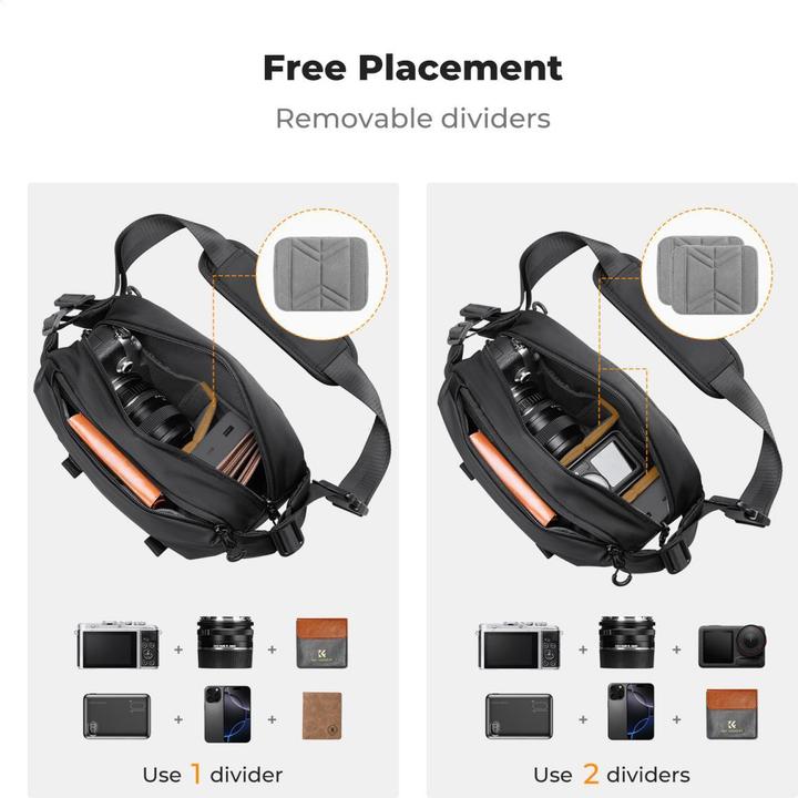 Immagine prodotto K&F Concept Sling Bag 4L Urban Wander 12 (Black) (Borsa a tracolla per fotocamera, 4 l)