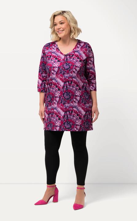 Produktbild Ulla Popken Longshirt, Batikmuster, Zipper, V-Ausschnitt, 3/4-Arm (56)