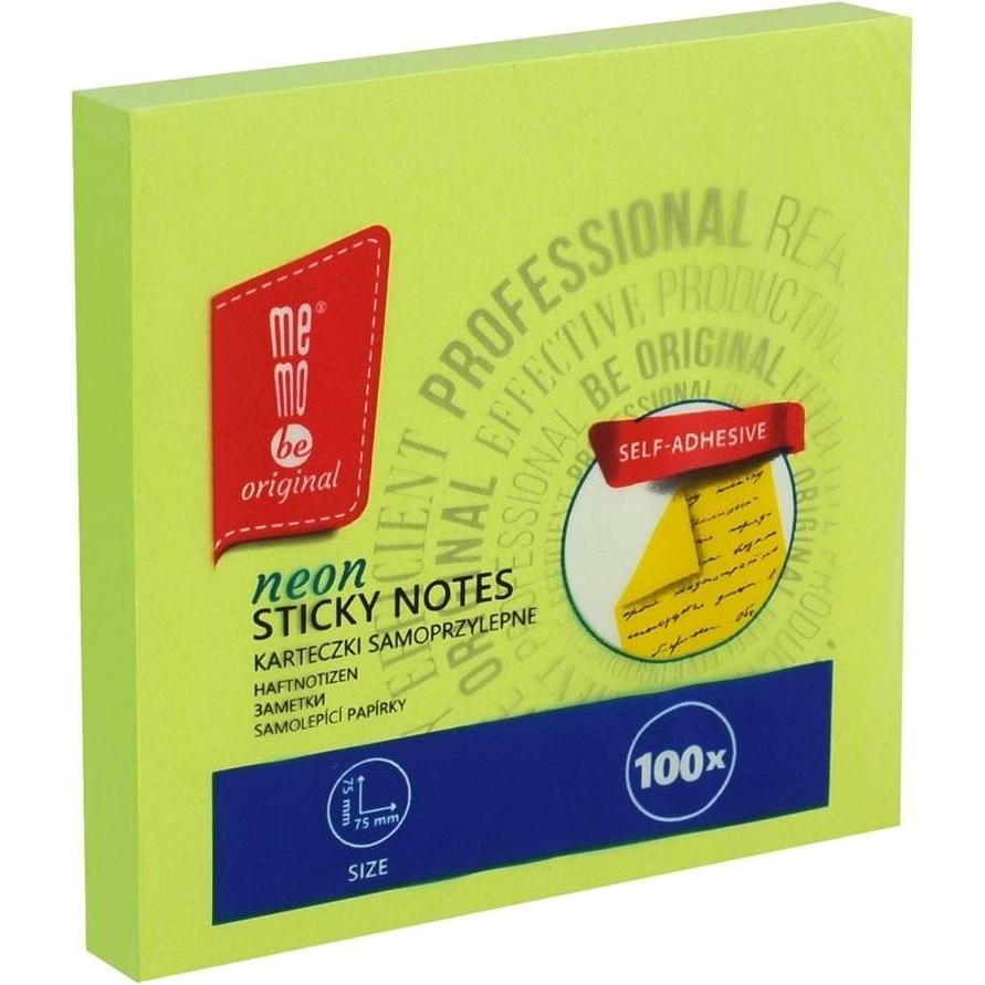Memobe, Post-It, Selbstklebender Block 75X75Mm 100K Neon