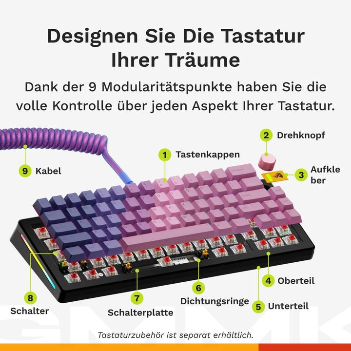 Immagine prodotto Glorious GMMK 3 HE 65% Tastiera da gioco personalizzata - Pre-costruita, ISO (DE), interruttori Fox HE, nero (DE, Cablato)