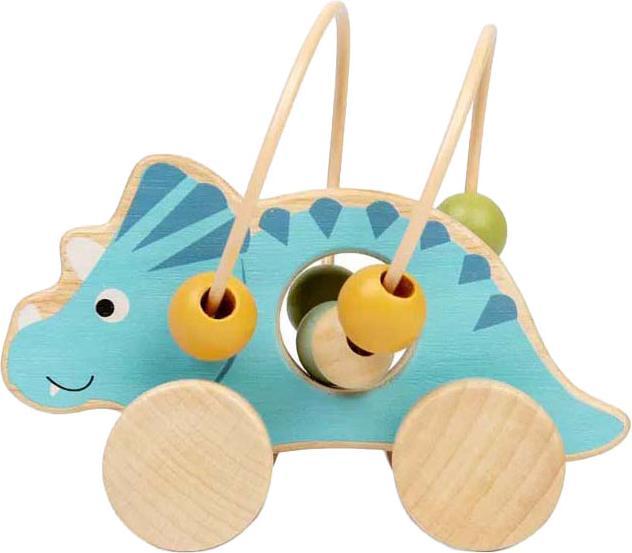 Productafbeelding Bigjigs Holz-Schiebespielzeug Triceratops mit Perlenrahmen