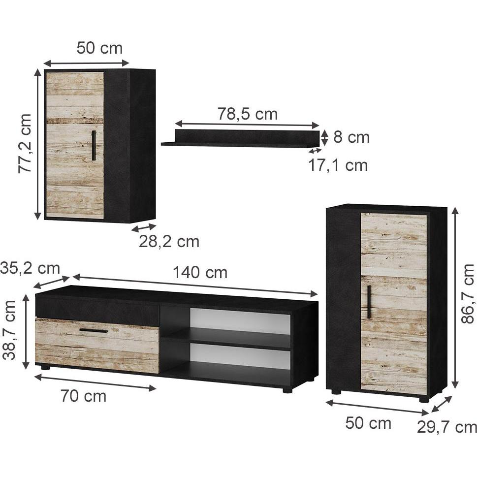 Thumbnail - Vicco, Wohnwand, Berno (204 x 35.5 x 150 cm)