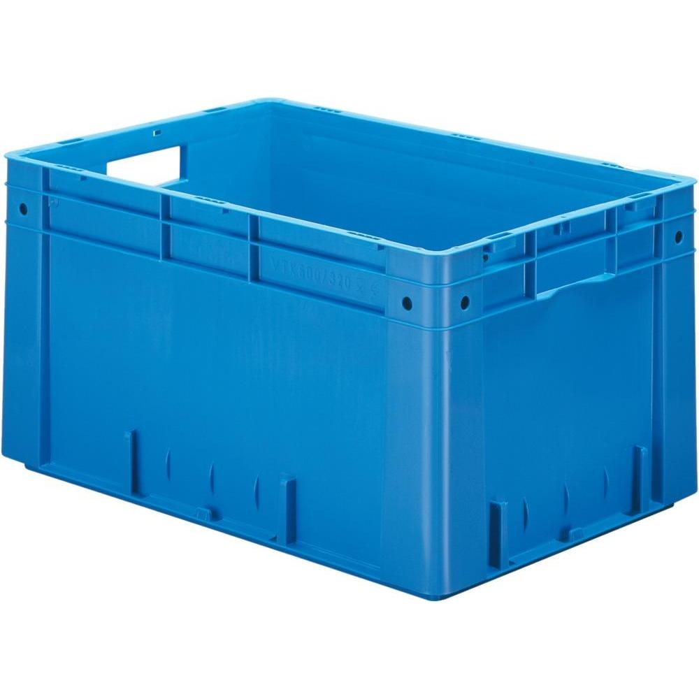 LA-KA-PE, Lagerbehälter, Transportstapelbehälter L600xB400xH320mm blau PP Schwerlast Durchfassgriff Seitenwände geschlos...