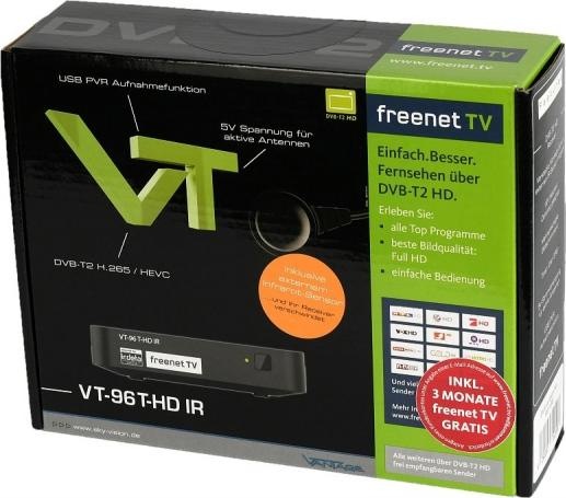 Image du produit Vantage VT-96 T2 Récepteur DVB-T2 Fonction d'enregistrement Norme allemande H - H.265 - HEVC (DVB-T2)