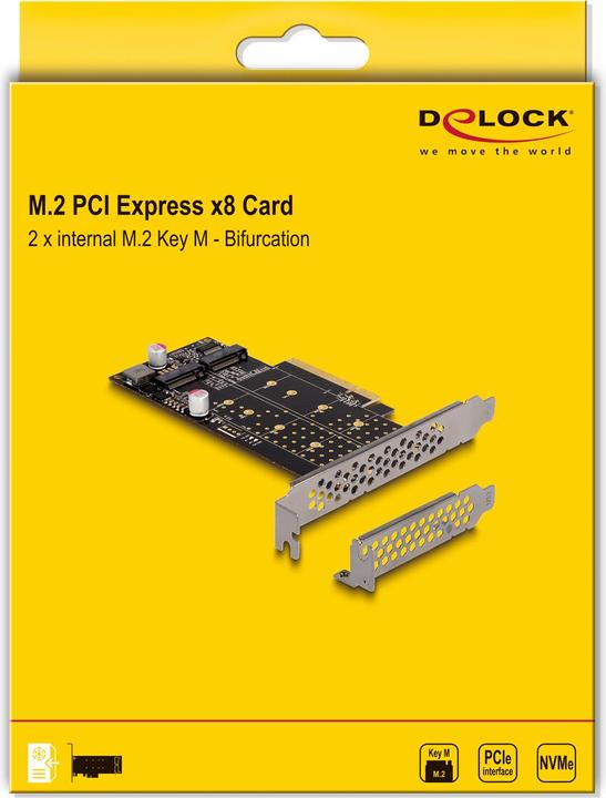 Actual product image Delock PCI Express x8 card to 2 x internal NVMe M.2 Key M