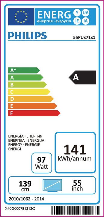 Energie-Label Philips 7000 series 55PUS7181 Ultraflacher 4K-Fernseher powered by Android TV™ (55", LED)