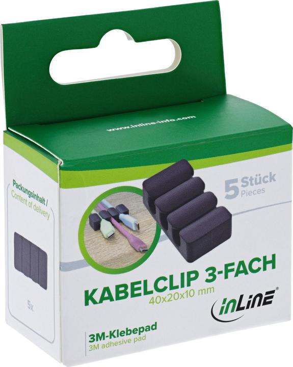 Produktbild InLine 5er Pack ® Kabelclip, 3-fach, selbstklebend, schwarz