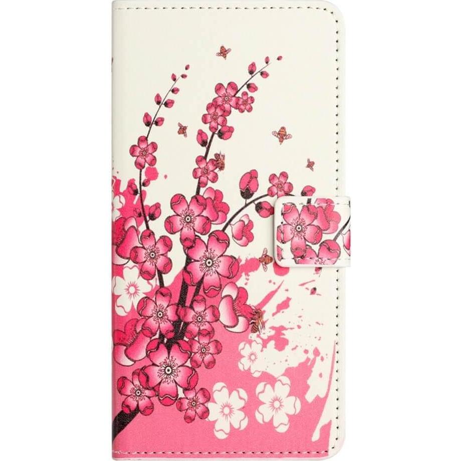Cover-Discount iPhone 15 Pro - Leder Etui Hülle Pflaumen Blüte (Apple iPhone 15 Pro), Smartphone Hülle, Mehrfarbig
