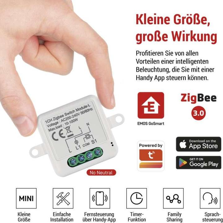 Energy Label Emos GoSmart switch module IP-2103SZ, ZigBee, 1-channel (no N-wire required) (Switch actuator)