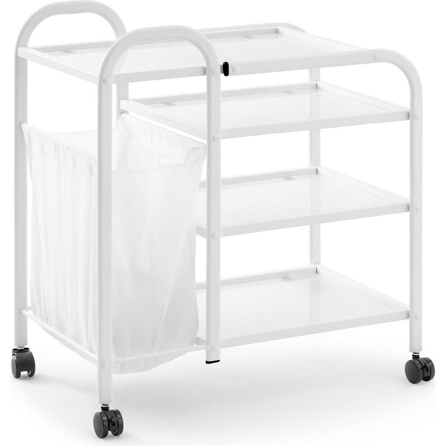 Physa, Zubehör Make-up, Kosmetikwagen Arbeitswagen Beistellwagen Salon-Trolley 4 Ablagen Wäschesack Weiss
