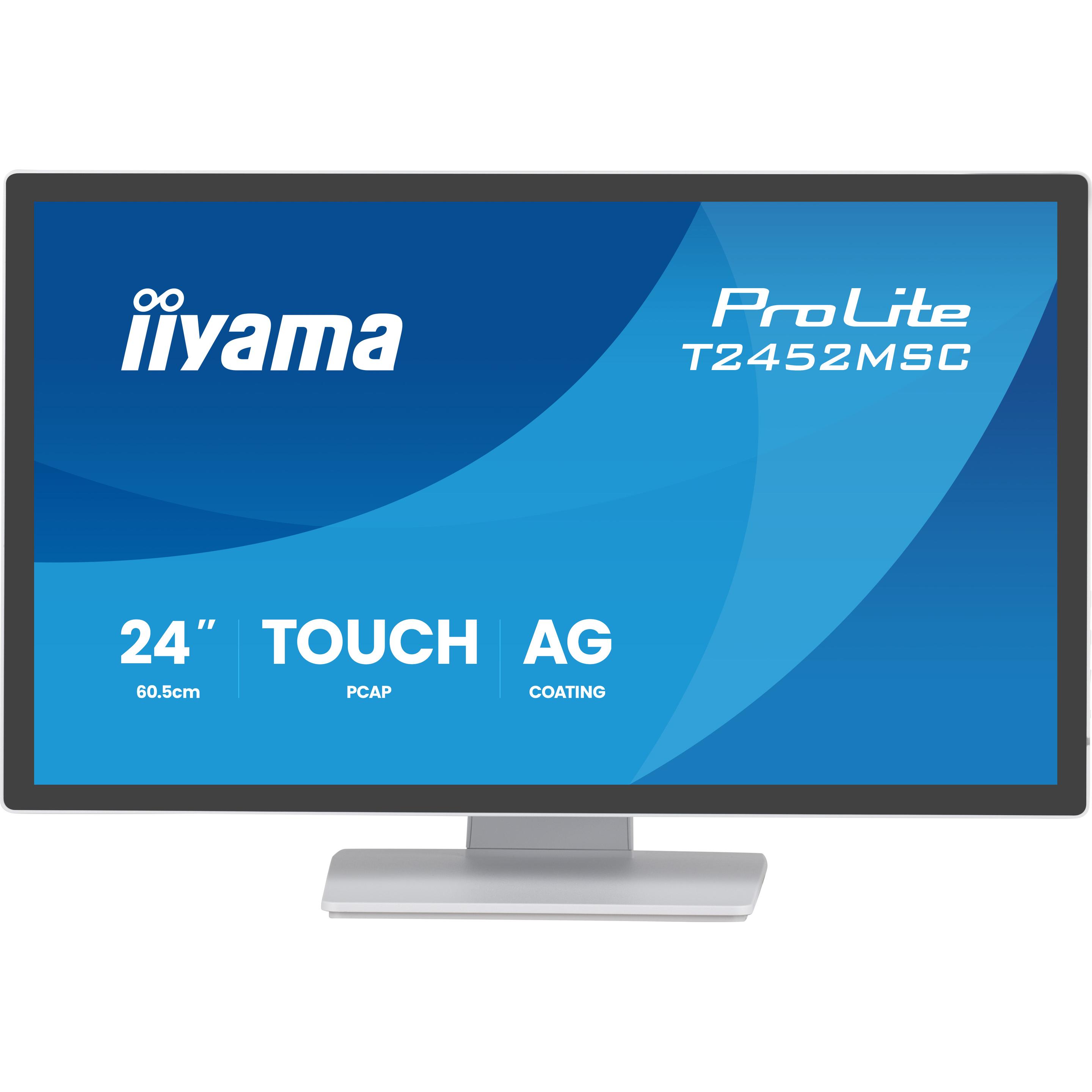 iiyama 60.5cm (23,8") T2452MSC-W2AG 16:9 Touch HDMI+DP+USB (1920 x 1080 pixel, 24"), Monitor, Bianco