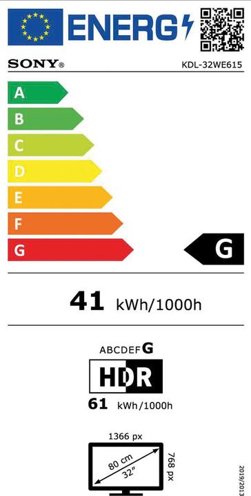 Energie-Label Sony Kdl-32we615 (32", LCD, HD, 2017)
