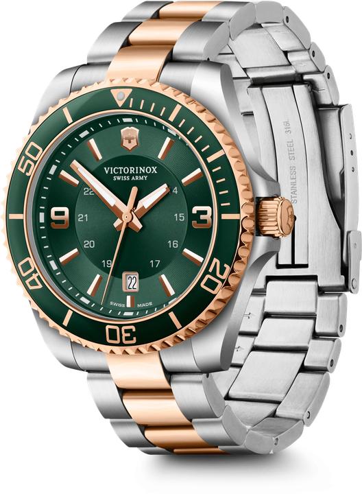 Image du produit Victorinox Maverick, Montres de plongée, Montres Homme, 43 cm, Cadran vert, Bracelet silver/rose-gold, acier in (Montre de plongée, 43 mm)