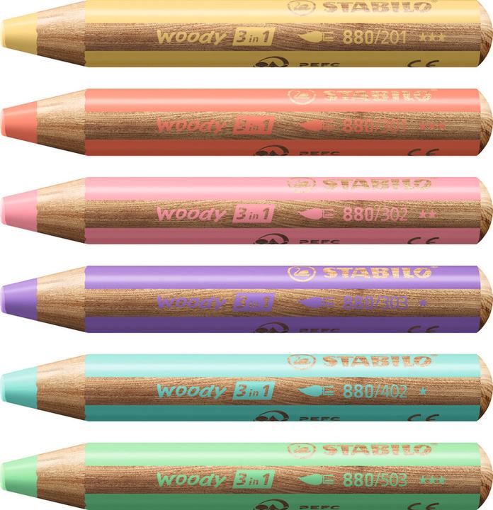 Produktbild STABILO woody 3 in 1 Buntstift mit Spitzer (Pastellfarben, 6 x)